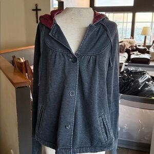 BILLABONG y2k soft short button up jacket hooded with a satin/silk lining large